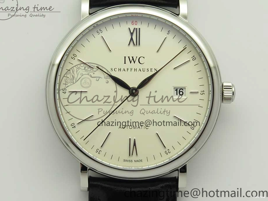 MIROTIME 0217 Portofino Automatic SS FKF 1:1 Best Edition White Dial SS Markers on Black Leather Strap A QuickDry 7138